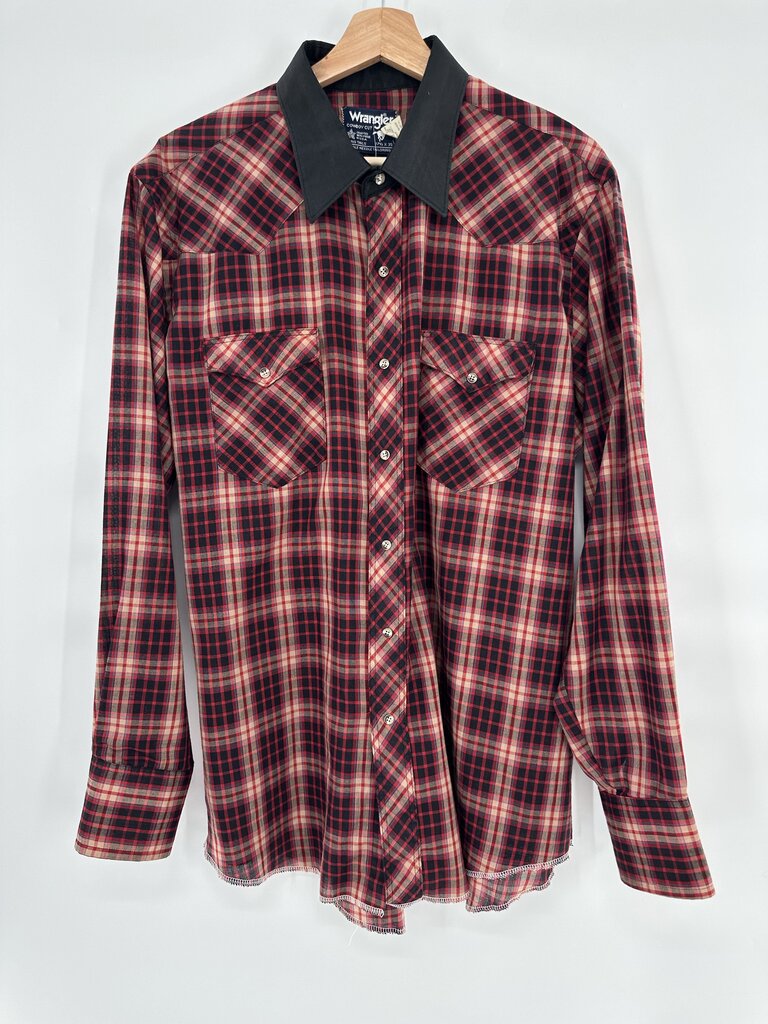 Vintage Wrangler plaid men's snap button down shirt