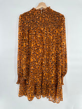 Load image into Gallery viewer, Karl Lagerfeld Leopard Print Smocked Neck Ruffle Trim Dress