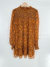 Load image into Gallery viewer, Karl Lagerfeld Leopard Print Smocked Neck Ruffle Trim Dress