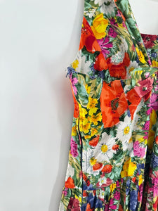 Vintage La Lingerie Bright Floral Summer Tank Dress Bow Back