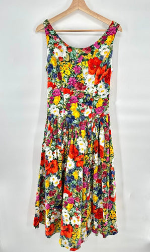 Vintage La Lingerie Bright Floral Summer Tank Dress Bow Back