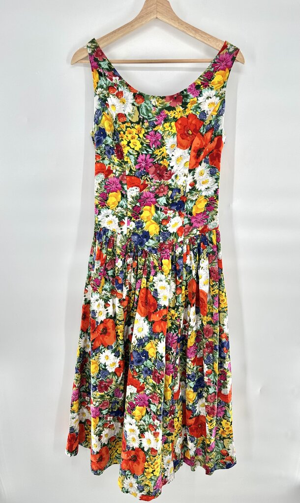 Vintage La Lingerie Bright Floral Summer Tank Dress Bow Back