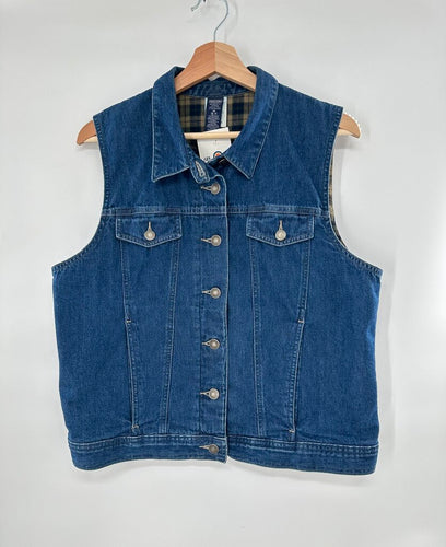 Vintage 90's Land's end denim vest with plaid lining