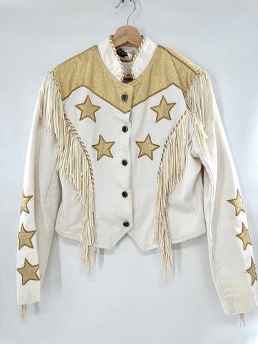 Vintage 80's made in USA Western collection fringe denim star jacket