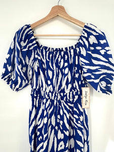 Indigo Rose Midi Dress / off Shoulder puff Sleeve NWT