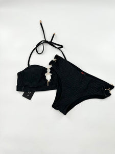 Santemare Two Pc Bikini Black and Gold Metallic