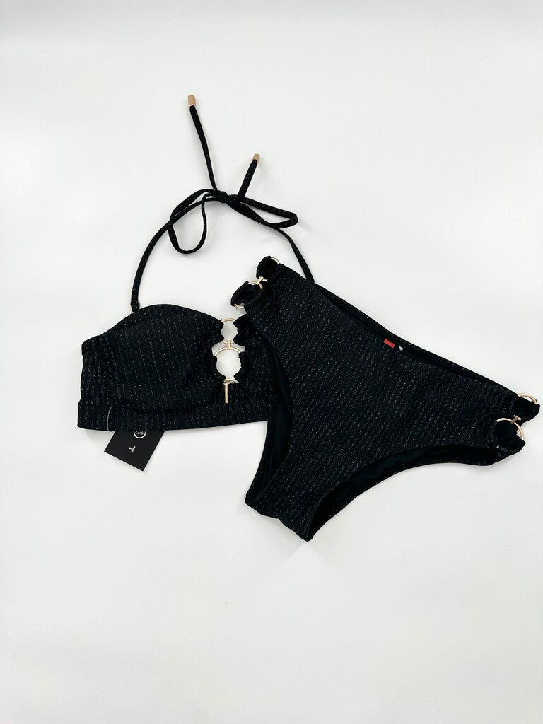 Santemare Two Pc Bikini Black and Gold Metallic