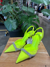 Load image into Gallery viewer, Zara neon pointed toe shoes with sparkle detail