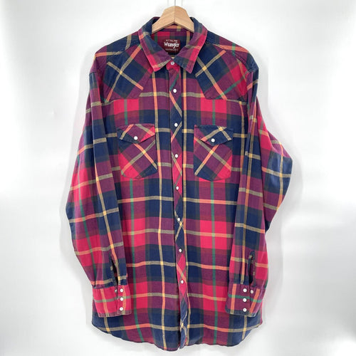 Vintage Wrangler red & blue plaid snap button up